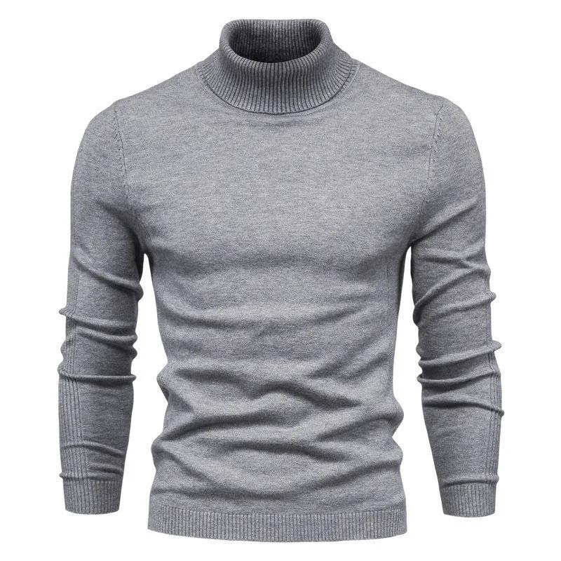 

Turtleneck Men s Casual Multi-color Comfortable Knitted Sweater New Autumn and Winter Casual Men s Solid Color Pullover Sweater L сірий колір