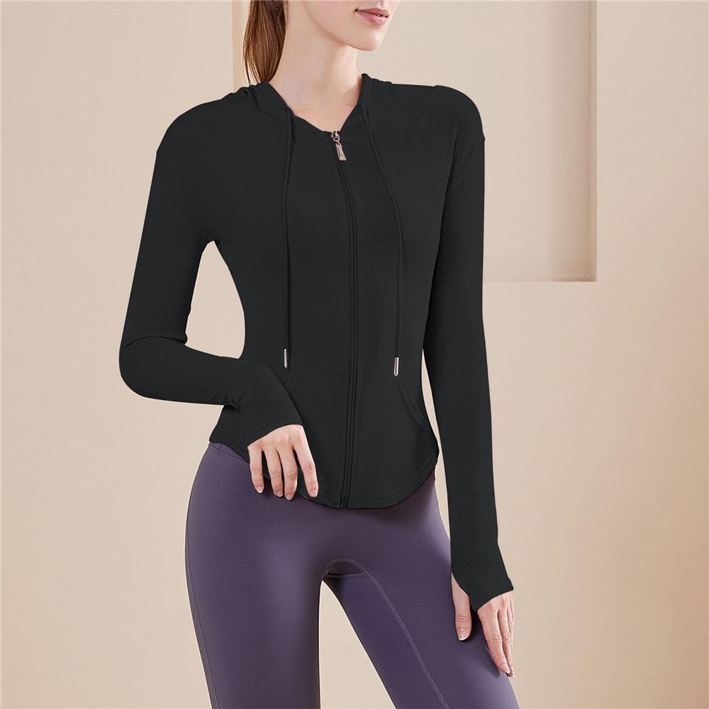 Women's Nude Sports Jacket, Full-zip Slim-fitting Jacket, Running Casual Hooded Fitness Yoga Wear, Long-sleeved Top