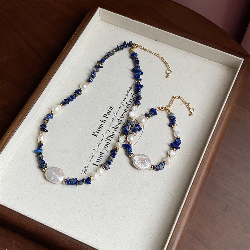 Meier Lapis lazuli natural baroque pearl bracelet easiest for match freshwater pearl necklace