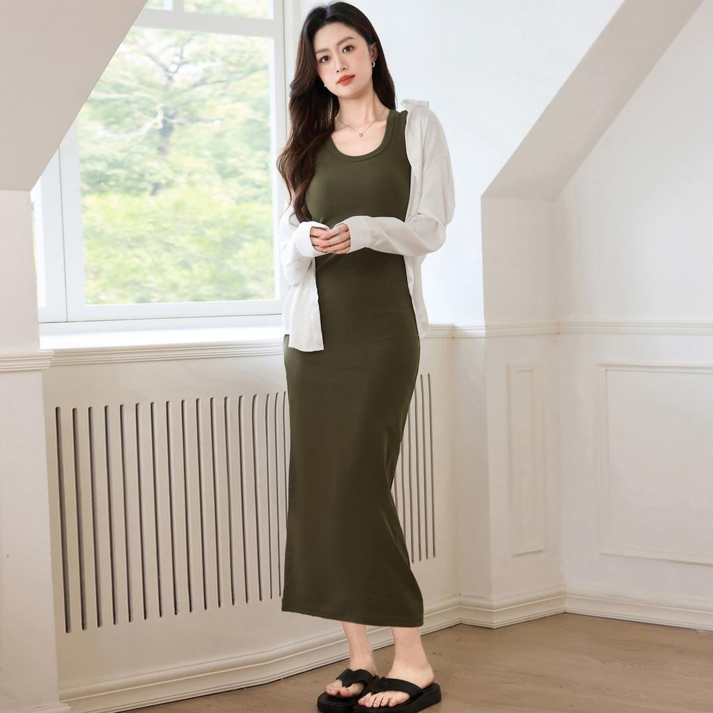 Overknee-Westenkleid für Damen, Sommer, reine Baumwolle, neue schmale Passform und schmaler innerer langer Rock