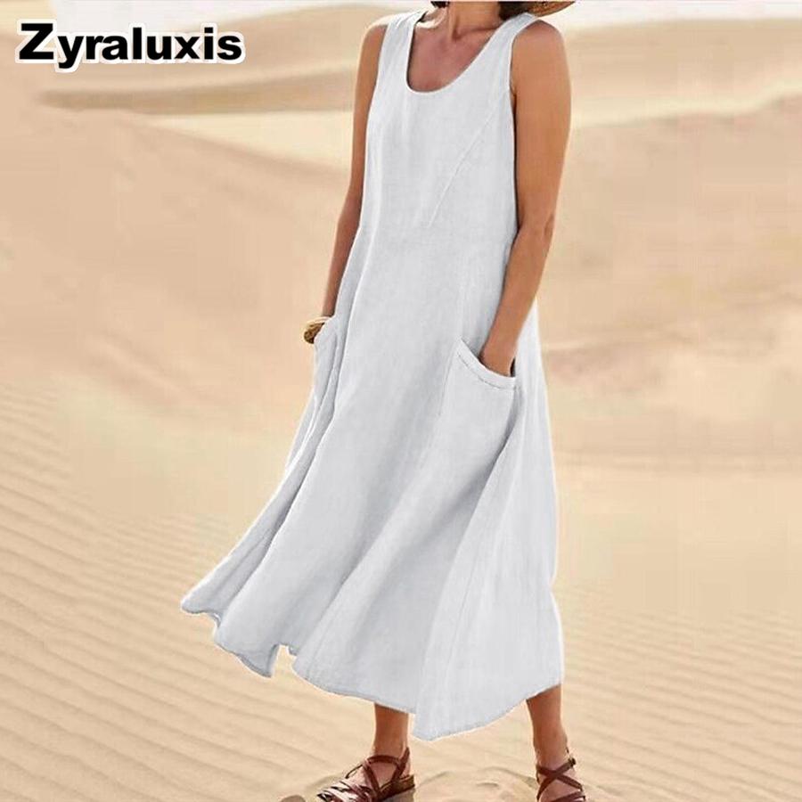 Summer Women s Sleeveless Round Neck Cotton Sundress S
