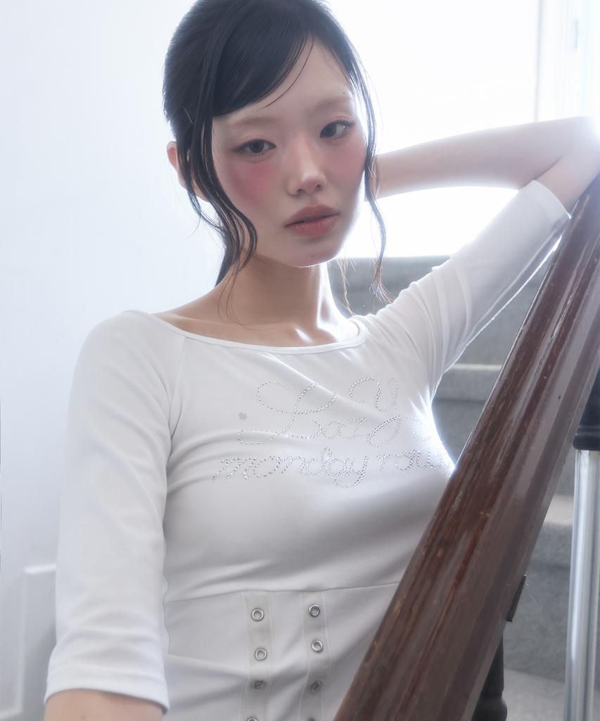 LMR Hot Fix Eyelet Boat Neck T-Shirt White