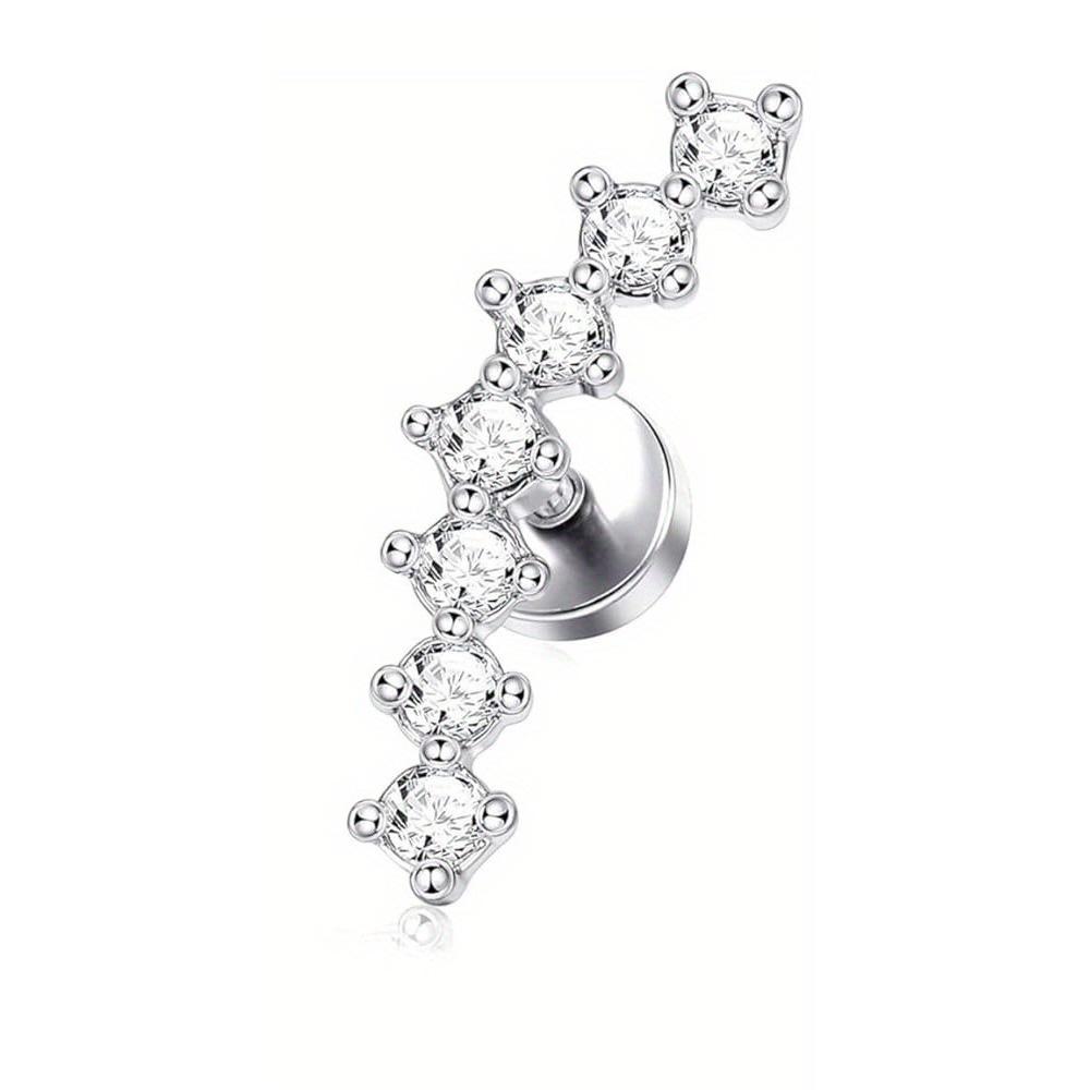 Bobisty 1PC Screw Back Earring 16G Stainless Steel Cartilage CZ Stud Earring for Women Helix Conch Daith Piercing Jewelry 1.2mmx6mm