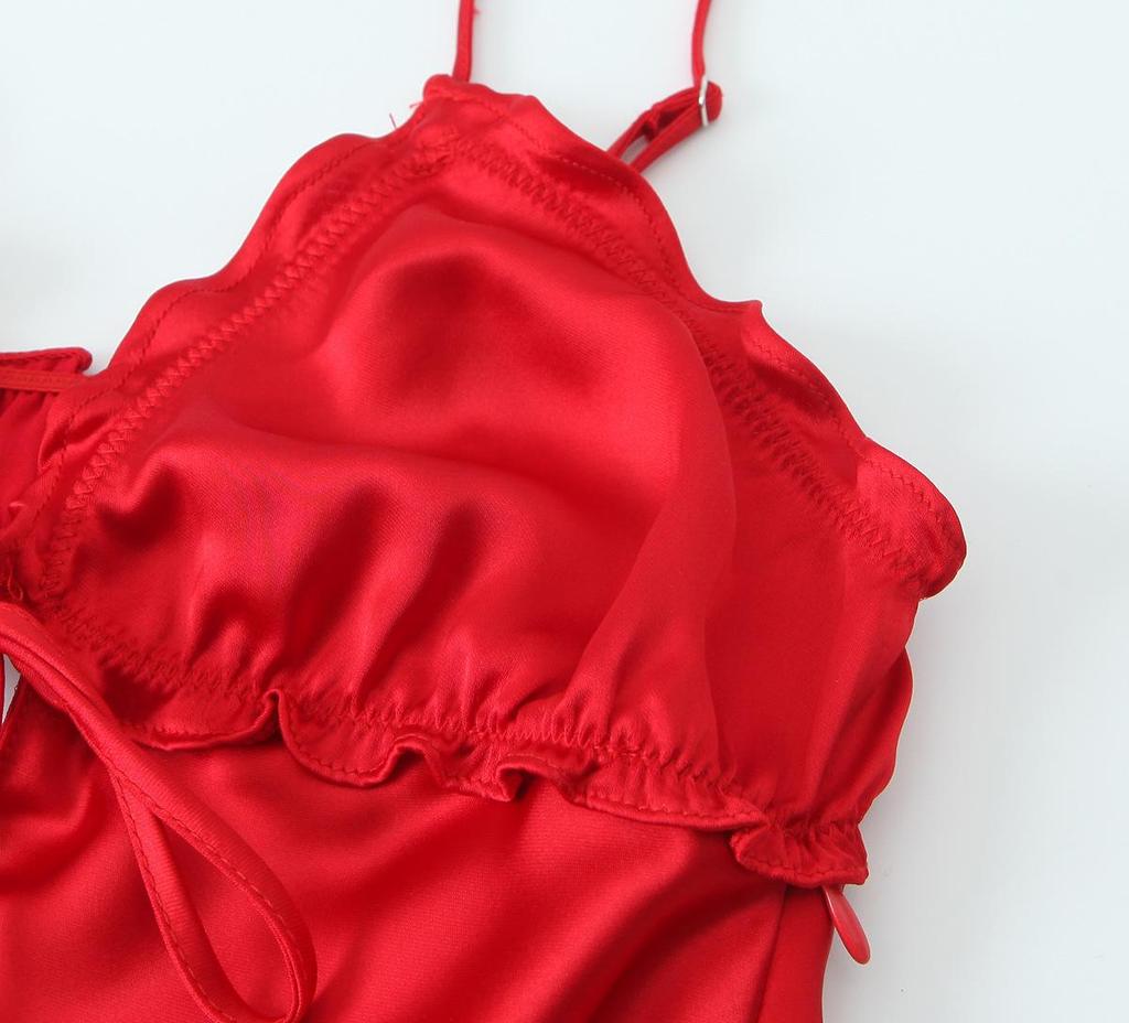 European & American Style Layered Silk Satin Spaghetti Strap Dress
