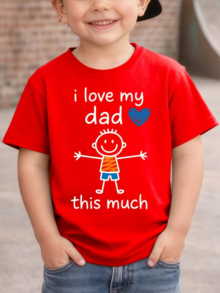 I Love My Dad Stick Figure Heart T Shirt Boys Girls Family Match Cotton Short Sleeve Summer Children Daily Casual Basic Wear