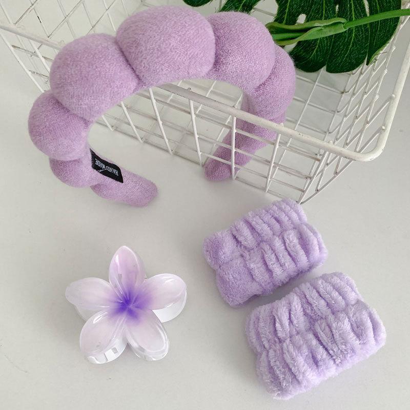 Frangipani Bubble Cloth Flannel Sponge Face Wash Waterproof Hair Band Hair Clip Set Cloud Headband