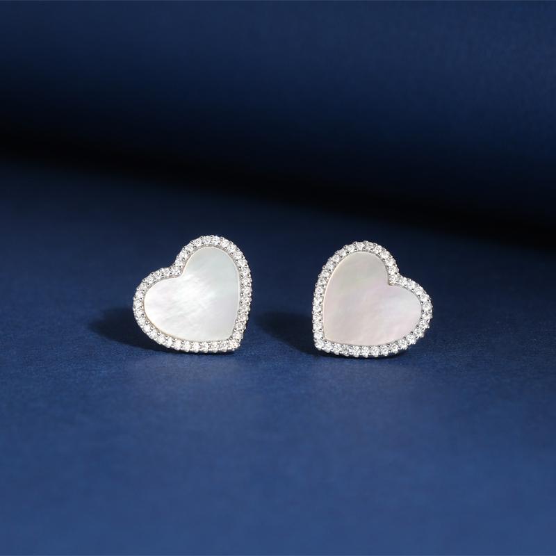 APM Monaco White mother-of-pearl heart 925 silver earrings for women AE14061OXNC