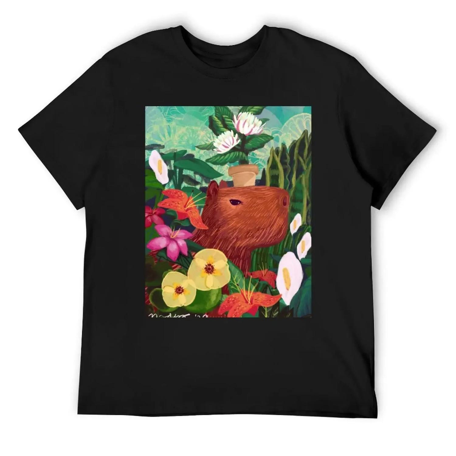 

Футболка с капибарой мужская одежда роскошная футболка винтажная одежда мужские футболки больших размеров XXXXXL чёрный