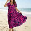 Women’s Casual Loose Fit Bohemian Style Short Sleeve V Neck Printed Maxi Dress for Summer and Spring Outings and Daily Wear