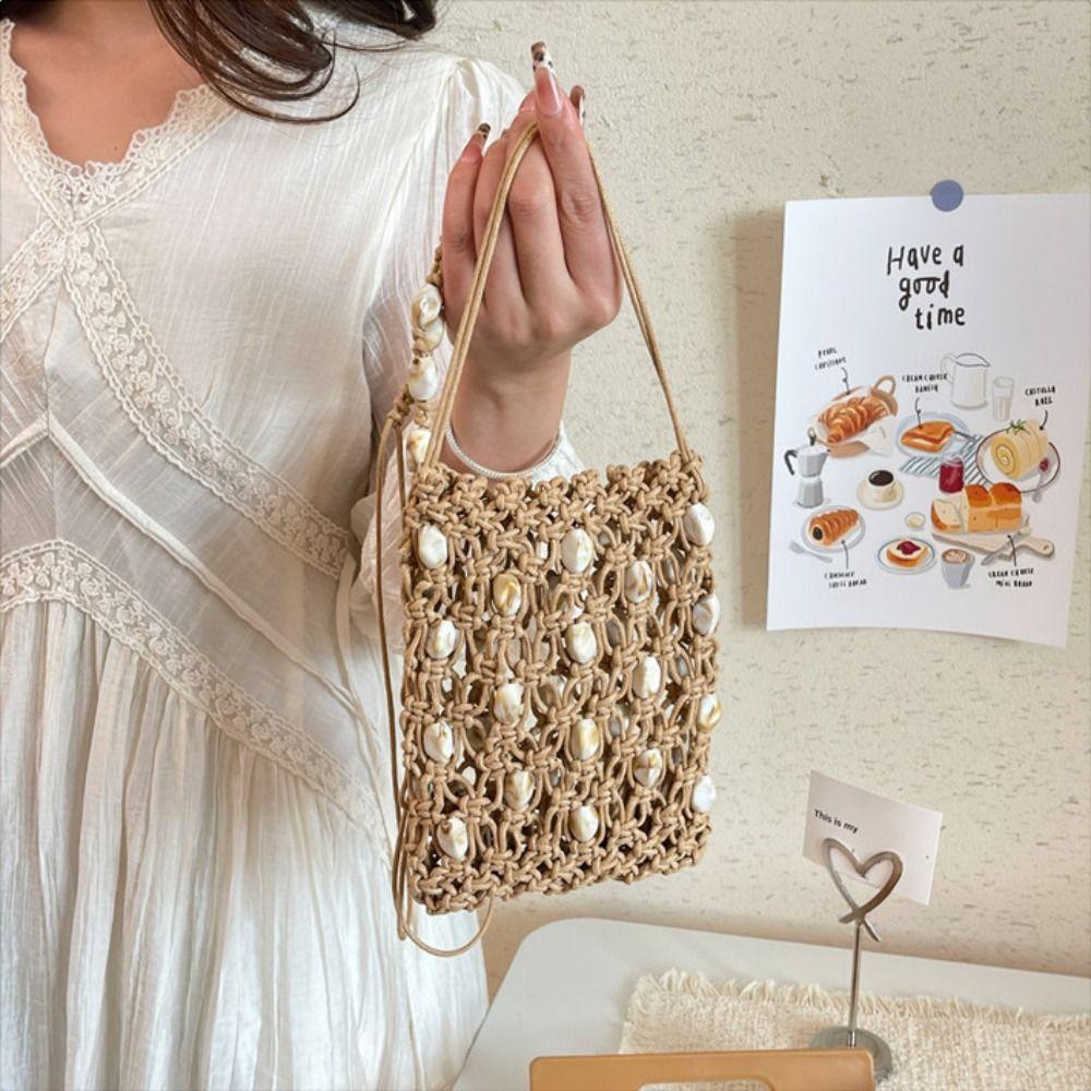 Fashion Hollow-out Crossbody Phone Bag Handmade Large Capacity Woven Crochet Bags Versatile Casual Shoulder Bag for Women