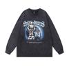 American Trendy T-Shirt White Ink Direct Injection High Definition Printing Crew Neck Top High Street Washed Loose Long Sleeve T-Shirt Men