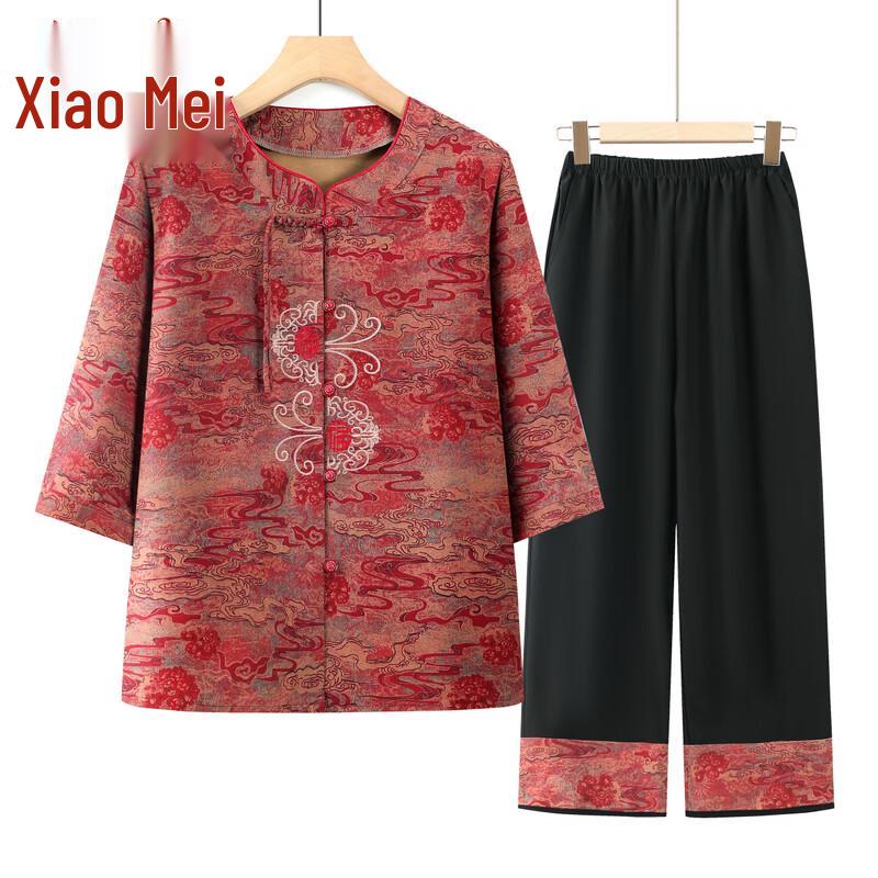 Elderly Women s New Chinese Style Mid-Sleeve Summer Set 3XL