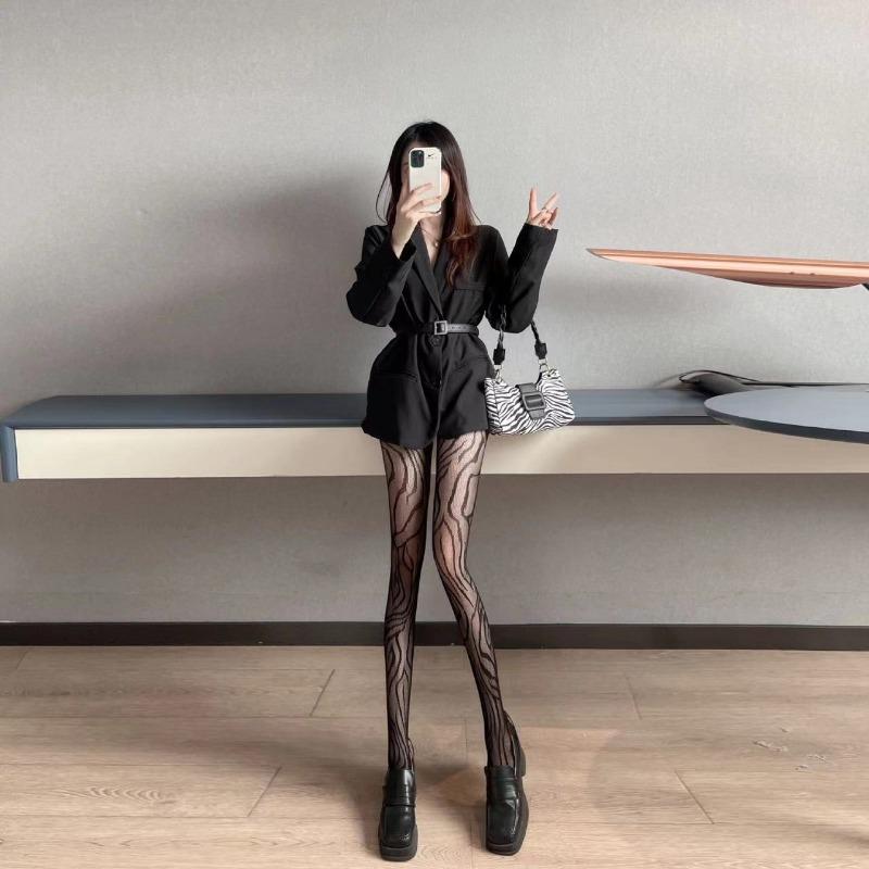 Style Fishnet Stockings Women Striped High Waist Fishnet Tights Summer Fishnet Hollow Floral Thigh High Pantyhose