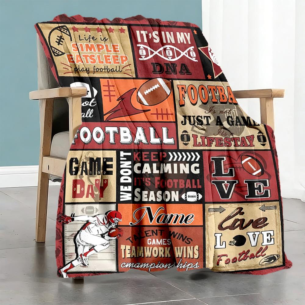 Rugby Player1 Customize Your Name Blanket Cozy Personalized Blanket Ultra-Soft Versatile for Chair Sofa Office Chair Living Room