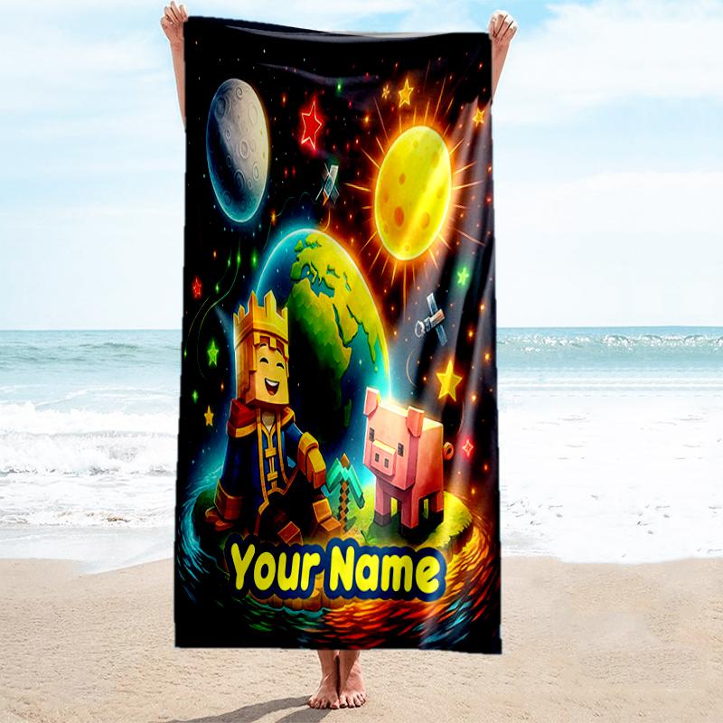 1PC Custom Name Space Adventure Piggy Beach Towel Highly Absorbent And Sand-Resistant Towel for Swimming, Pool, Yoga, And Travel Lightweight