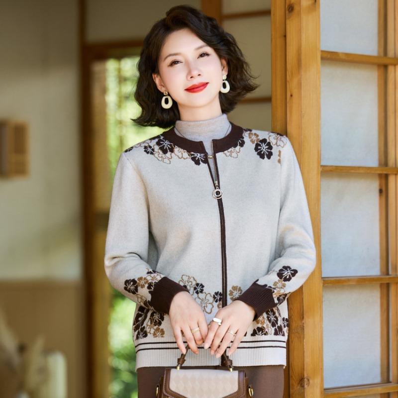 

Бабушка осенний новый кардиган топ мода одежда для мамы среднего и пожилого возраста вязаный свитер осенний свитер куртка 3XL бежевый