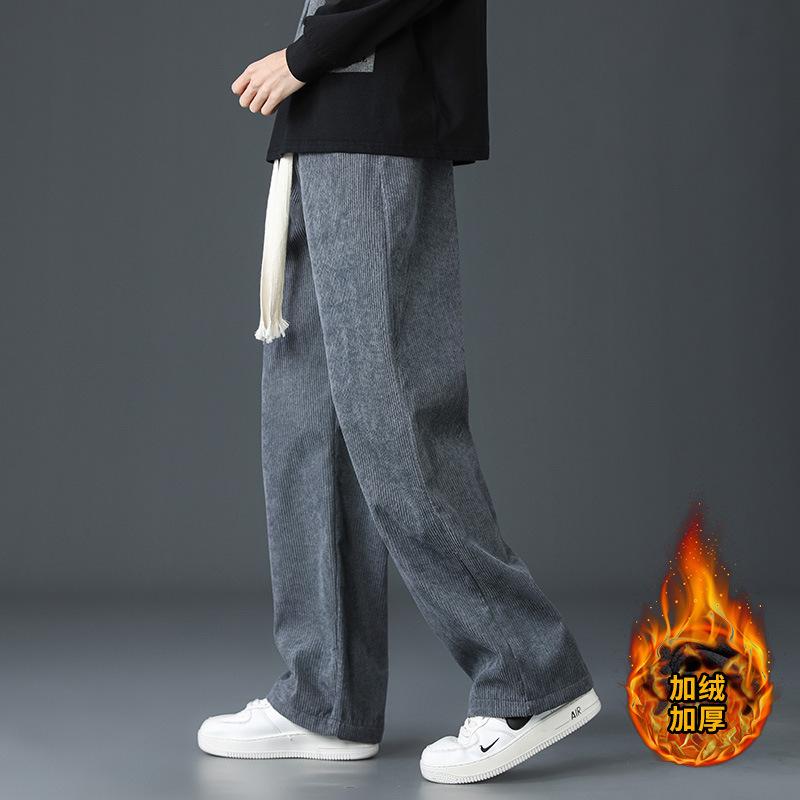 Winter New Men's Pants Casual Pants Loose Straight Corduroy Velvet Warm Wide-leg Sports Trousers