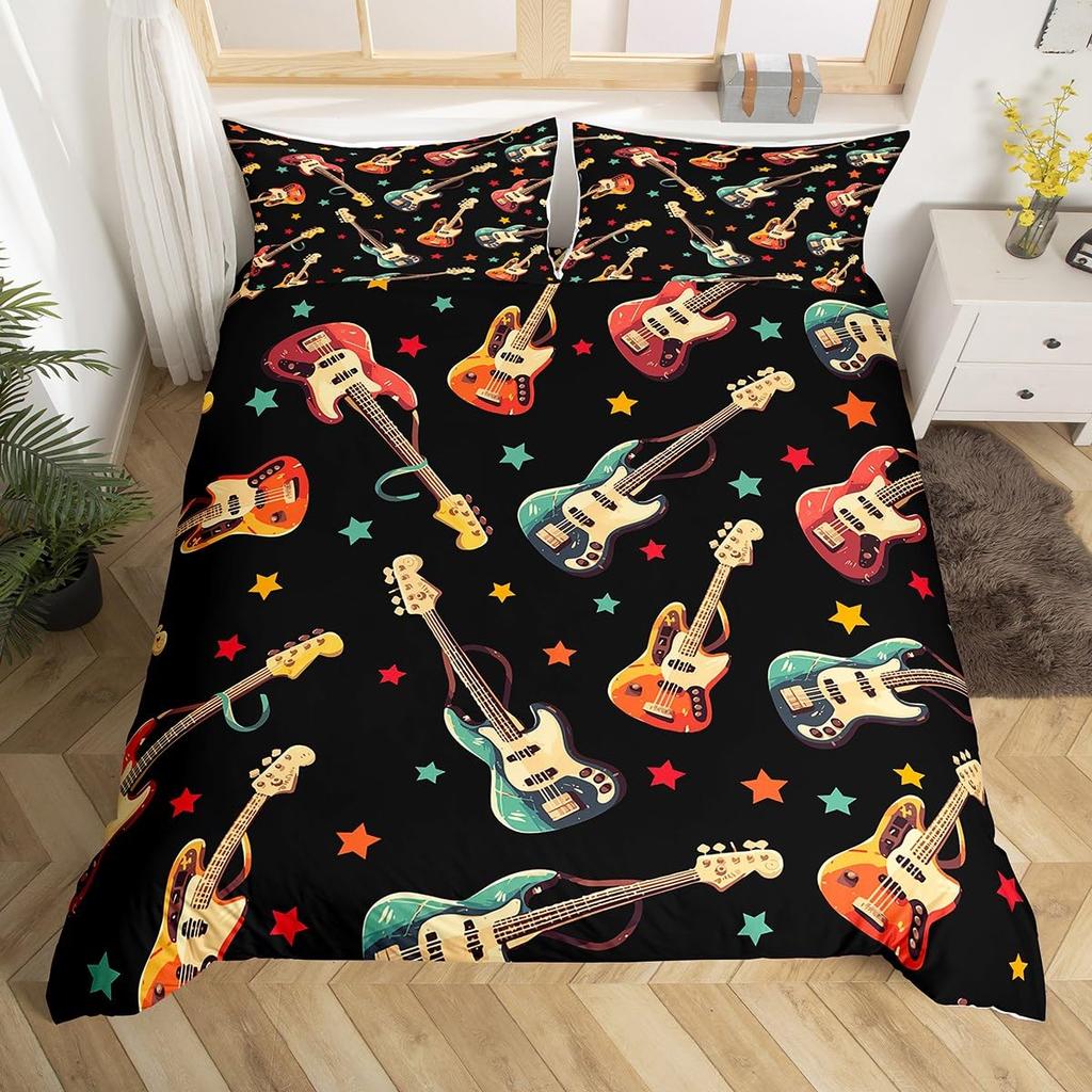Music Fans Print Duvet Cover Twin Full Music Theme Comforter Cover Singer Fan White Bedding Set for Birthday Valentines Day Gift