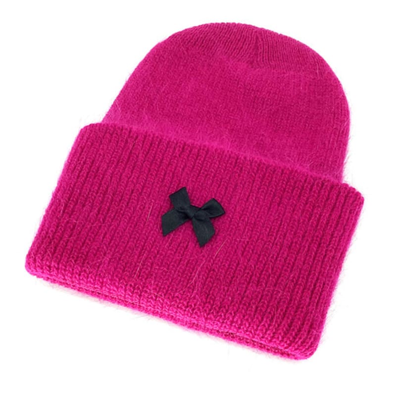 

ИНОМИРНАЯ Шапка-бини из ангоры с лентой [Маджента] Magenta