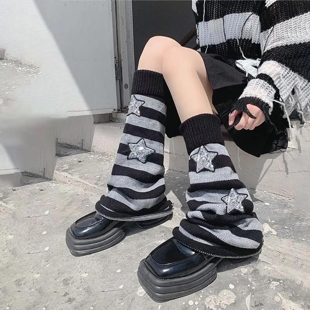 Black White Grey Star Knitted Leg Warmers Winter Warm Cotton Thigh High Stockings Elastic Warm Thigh Knitted Boot Stockings