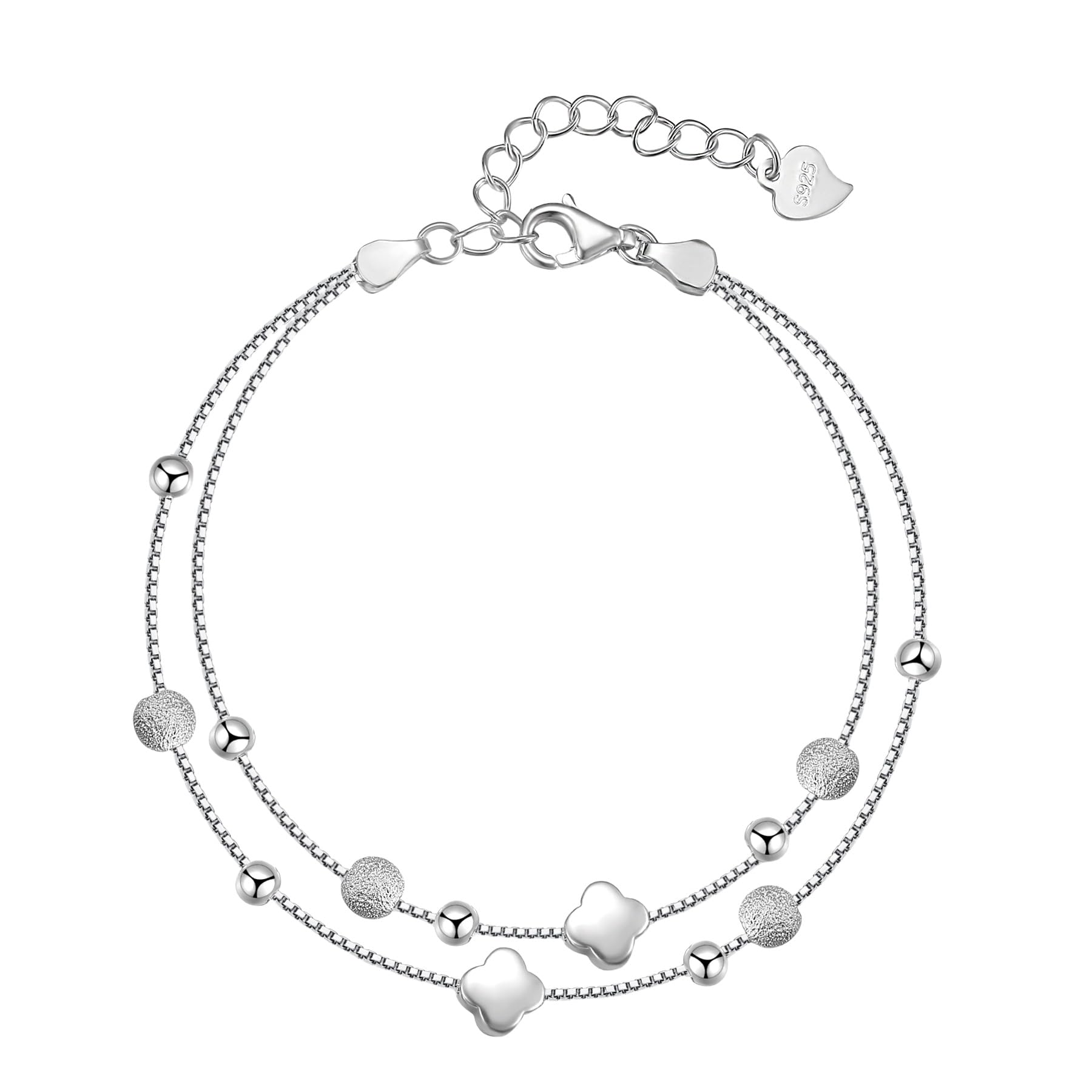 

Популярный четырехлистный клевер S925 Серебряный гипоаллергенный браслет с платиновым покрытием 2 ряда браслет для женщин регулируемая длина день рождения годовщина Рождество