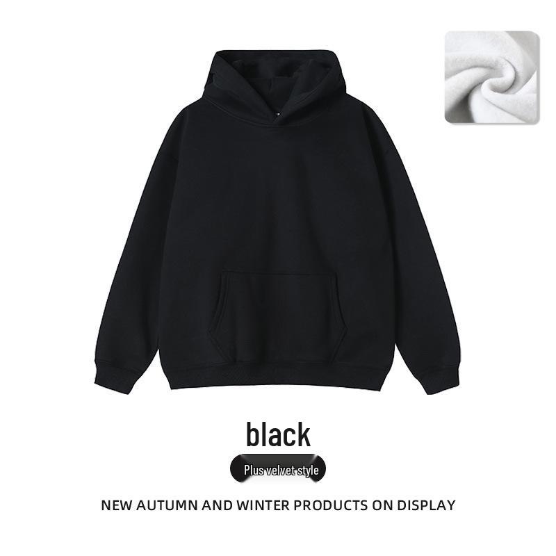 2025 Spring/Autumn Women's Fleece Hooded Sweatshirt - Korean Style, Solid Color, Versatile, Loose Fit, Long Sleeve.