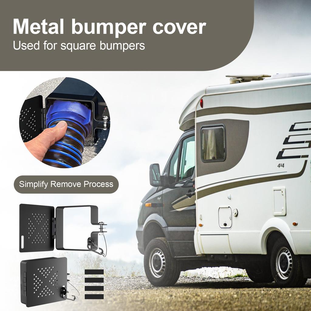 Aluminum RV Bumper End Cap For 4x4 Inch Square Bumper Plug With Vent Holes, Simplified Camper Sewer Hose Storage Protective Cover With Hinged Door
