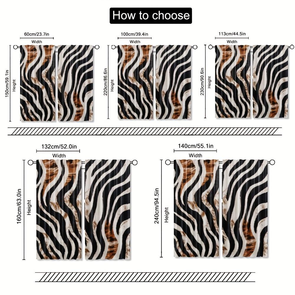 2pcs Tiger Light Filtering Curtains - Semi-Sheer Window Drapes with Rod Pocket   Black & White Animal Print Window Treatments for