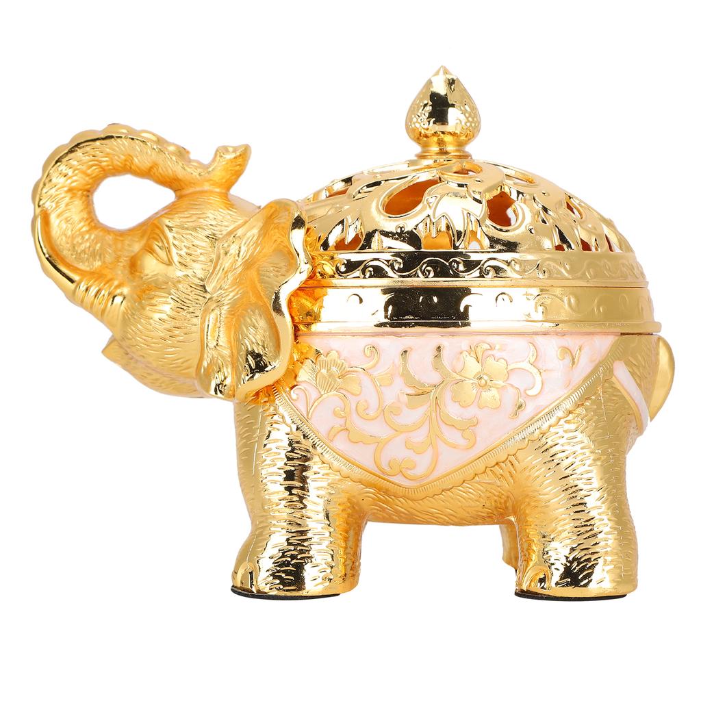 Arzător de tămâie în formă de elefant Ornament de aromaterapie pentru camera de zi, intrare, dormitor(Aur Alb