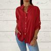 Spring and Summer Solid Color Foldable Sleeves Top V-neck Long Sleeved Casual Loose Women's Blouses & Shirts