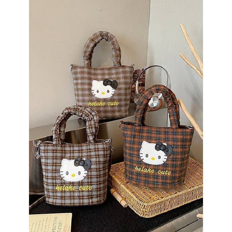 Hello Kitty Canvas Crossbody Bag With Padded Compartments For Casual Outings