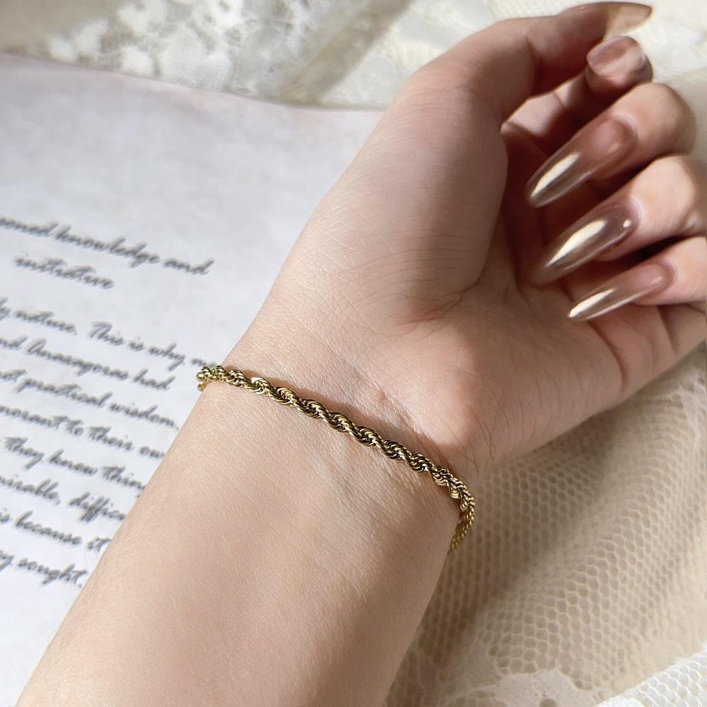 Stainless Steel Rope Chain Bracelet Women Bangle Gold Color Minimalist 3mm 4mm Hand Accessories Trend Hippie Jewelry Female C048