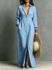 Europe, America, autumn and winter new casual style long dress fashion bag solid color button long sleeve lapel dress