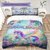 Custom Name Unicorn Fantasy Garden Bedding,Quilt Set Quilt Cover Pillowcase Home Birthday Gift(1 * Duvet Cover + 2 * Pillowcase, Without Core)_lx