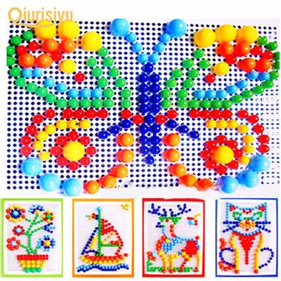 296 ks Puzzle Vícebarevné Vzdělávací Plastové Hřebíčky Houbičky Mozaika Perforovaná Deska pro Děti