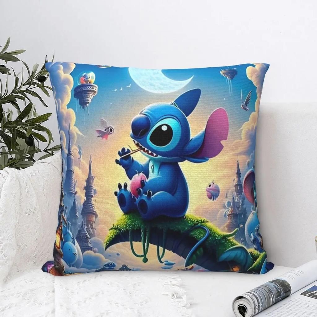 Cute Stitch Fantasy Scene Pillowcase Printed Fabric Cushion Cover Cartoon Throw Pillow Case Cover Home Square 40*40cm