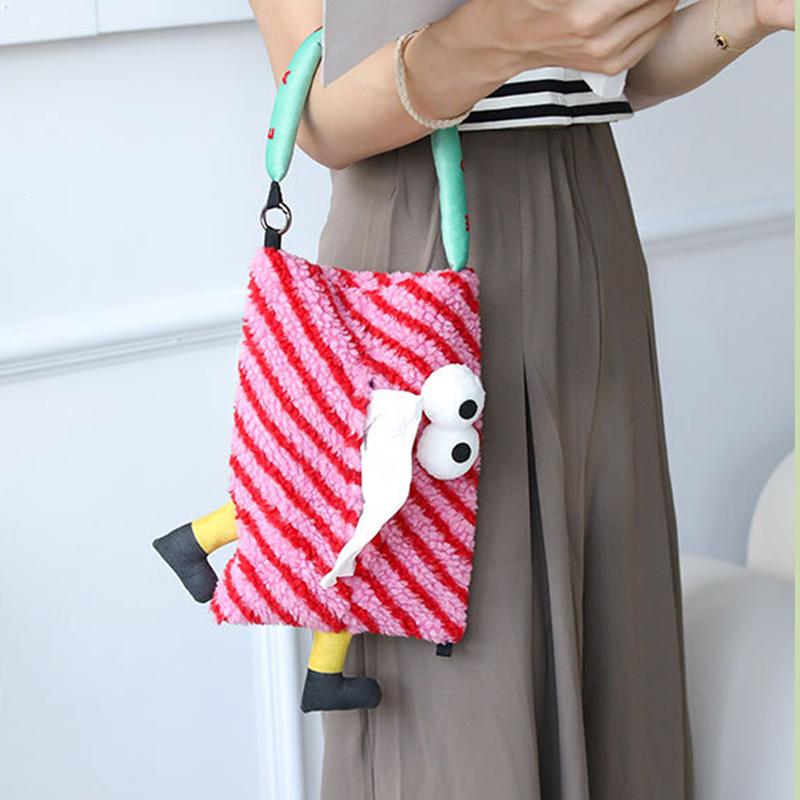 Tissue Box Holder for Car Creative Hanging Cartoon Berber Fleece Dolls Tissue Bag Multi-function Car Accessories Decoration