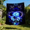 1pc Blue Rose Butterfly Print Outdoor Flannel Blanket Soft All Season Polyester Throw , Perfect for Picnics & Travel , Picnic Accessory