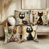 Black Cat Sitting Flower Garden Pillow Covers,Polyester Decorative Cushion Cases For Living Room (Pillow Inserts Not Included)