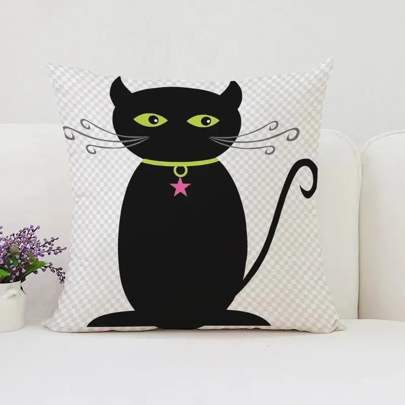 Housse de coussin décorative d'Halloween Chat Citrouille Adaptée pour Maison Salon Canapé Chambre Chambre Housse d'oreiller décorative