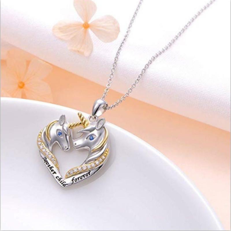 Glitter Unicorn Letter Printed Pendant Necklace Charm Chain for Women Kids Family Birthday Gift