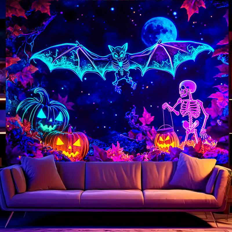 Halloween Tapestry Bat Pumpkin Skeleton Party Gaming Room Decoration Cyberpunk Style Decoration 100X70CM