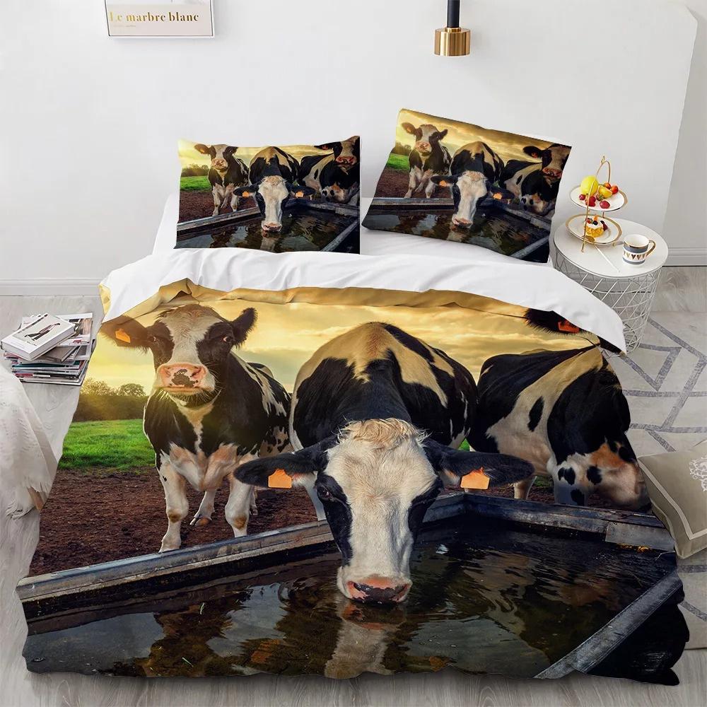 Highland Cattle Duvet Cover Set Funny Farm Animal Comforter Cover For Kids Boy Cow Mountain Meadow Queen Size 2/3pcs Quilt Cover