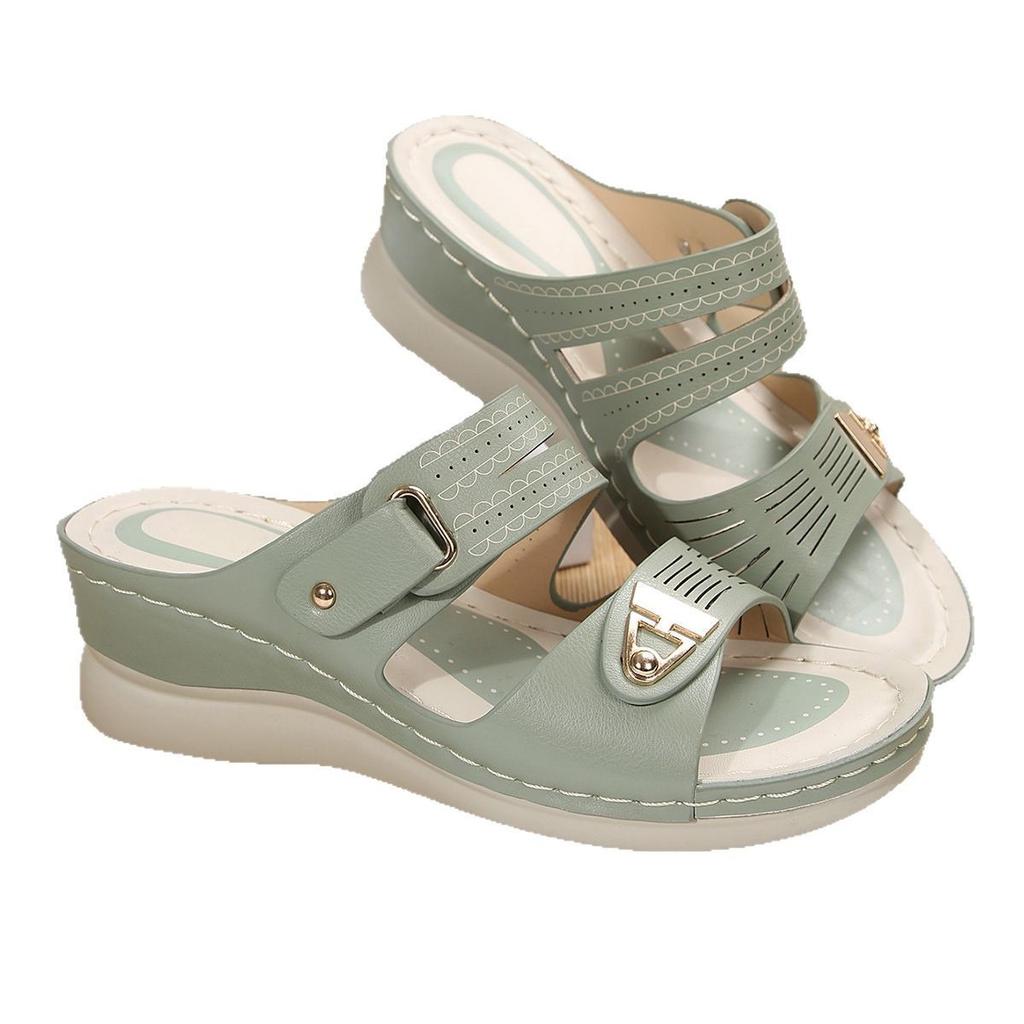 2025 summer foreign trade new women's wedge heel platform slippers large size fish mouth one word wedge heel beach shoes women