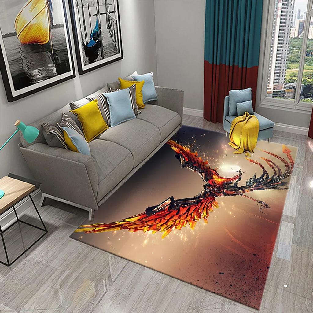 Czerwony Dywan z Feniksem 3D Dywanik Obszarowy Duży Dywan do Salonu Sypialni Dekoracja Sofy Kuchnia Łazienka Antypoślizgowa Mata Podłogowa Dywan