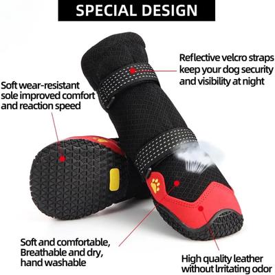 4 Stück Wasserdichte Hundeschuhe Wasserdichte Gummi-Hundestiefel Atmungsaktiv Warm Reflektierendes Band Hundeschuhe Bequem Rutschfest Haustierprodukt