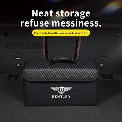 Car Trunk Leather Storage Box Foldable Stowing Tidying Bag For Bentley Continental GT MULLINER Bentayga Flying Hurtling Spurlogo