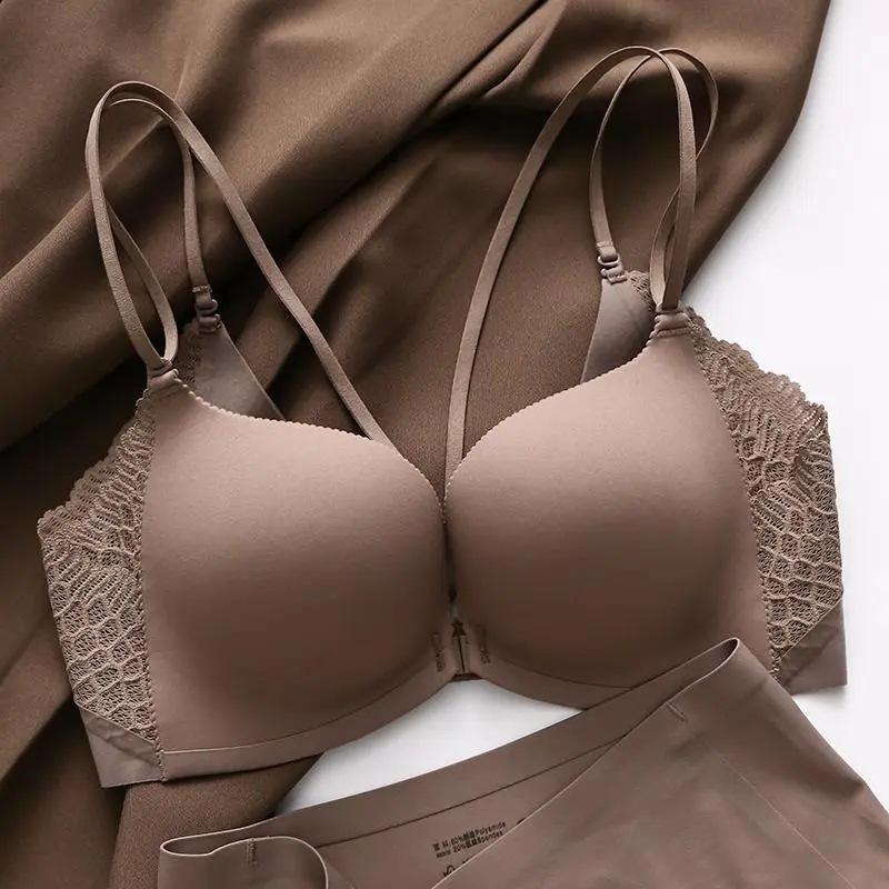 Front buckle seamless beautiful back bra without steel ring bra, large chest showing small seamless women's smooth surface gathering bra cover