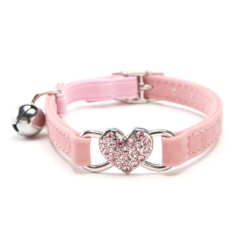 

Heart Flocked Rhinestone Bell Cat Collar - Bestseller Pet Supplies In Stock