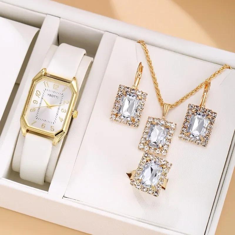 Luxury New Leisure Leather Strap Women Watches Business Square Quartz Watches Korean Rhinestone Jewelry Set Montre Femme Elegant